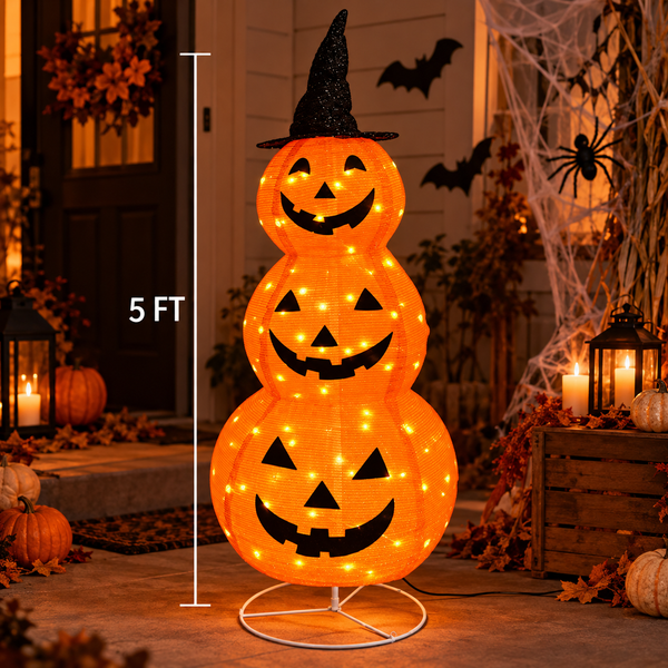 Giant Stacked Pumpkin Tower – 5 ft, 100 LED 🎃