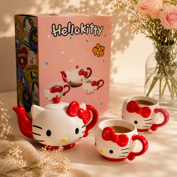🎀 Kitty Tea Time Set – 3 Piece Ceramic Tea Collection