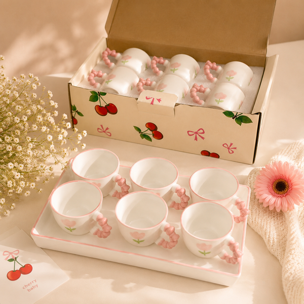 🍒 Cherry Blossom Espresso Set – 6 Piece Ceramic Cup Collection