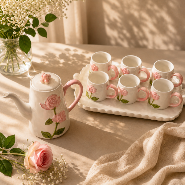Rose Garden Tea Set – 8 Piece Ceramic Tea Collection