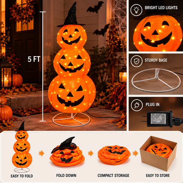 Giant Stacked Pumpkin Tower – 5 ft, 100 LED 🎃
