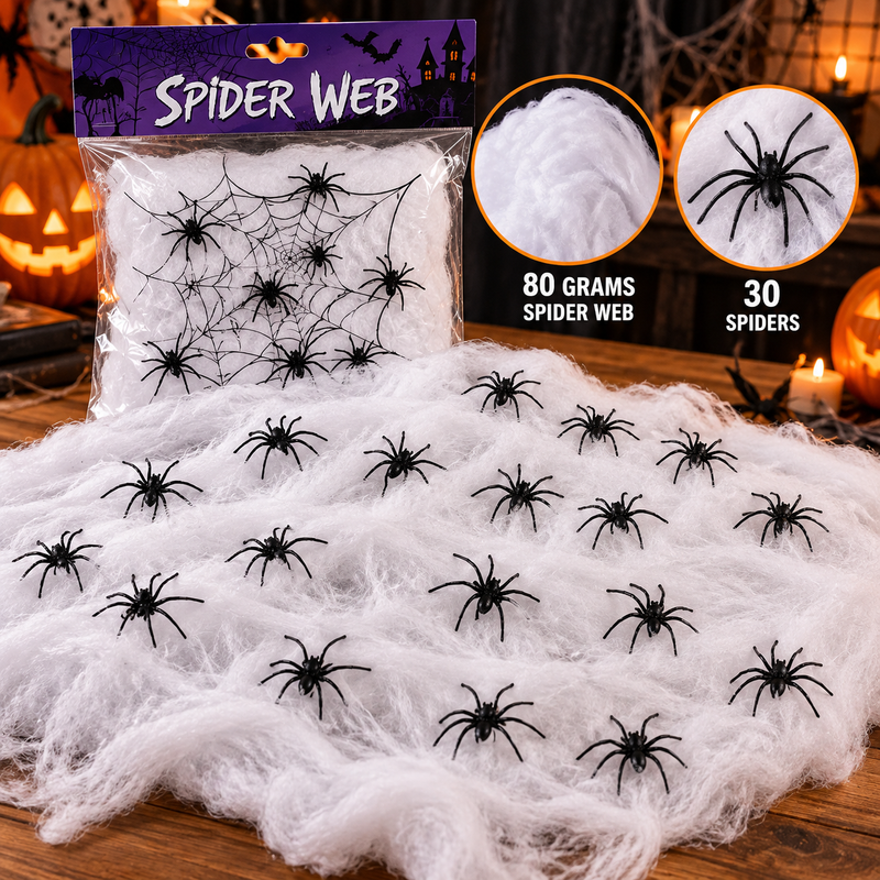 Stretchy Spider Web with 30 Spiders 🕸️