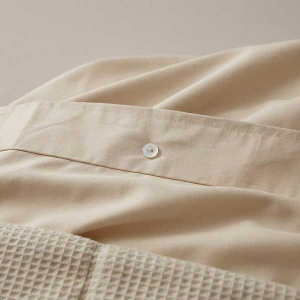 Beige Cotton Waffle Weave Bed Set