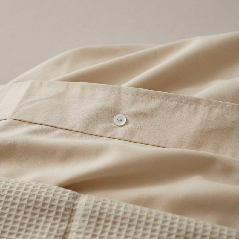 Beige Cotton Waffle Weave Bed Set